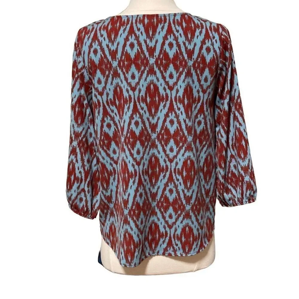 Daytrip Button 3/4 Sleeve Blouse w Drawstring Tie at Waist sz Small